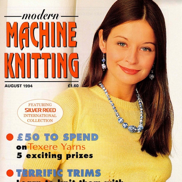 Vintage Knitting Machine Pattern Magazine|Modern Machine Knitting Aug. 1994|KnitMaster & Silver Reed Knitting Machines|Instant download PDF