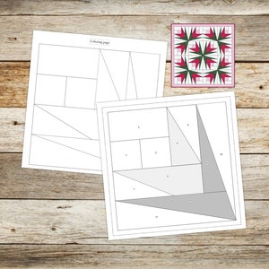 Foundation Paper Piecing (FPP) Vorlagen|Blumen Log Cabin Quilt Block Pattern|4 fertige Blockgrößen: 9,5, 6,7 cm|Digitales PDF|Sofortiger Download
