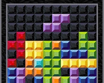 Digital PDF Quilt Pattern|Tetris Quilt Pattern|3D Tetris Quilt|Modern Patchwork|Instant Download