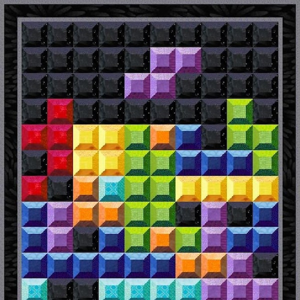 Digital PDF Quilt Pattern|Tetris Quilt Pattern|3D Tetris Quilt|Modern Patchwork|Instant Download