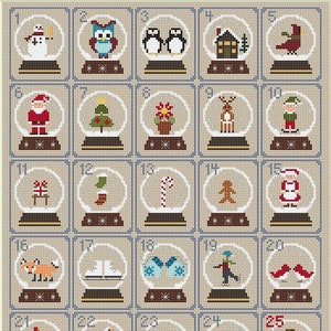 Advent Calendar cross stitch pattern, December Advent Calendarv Primitive cross stitch pattern,  Christmas, Motifs, Instant Download, PDF