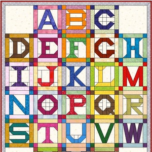 Patrón de bloque de edredón digital en PDF/Patrón de bloque de edredón con alfabeto/Patchwork moderno/Descarga instantánea