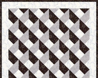 Digital PDF Quilt Block Pattern|Black and Grey Grids Quilt Block Pattern|Optical Illusion Quilt|Modern Patchwork|Instant Download