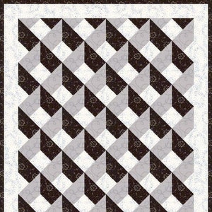 Digital PDF Quilt Block Pattern|Black and Grey Grids Quilt Block Pattern|Optical Illusion Quilt|Modern Patchwork|Instant Download