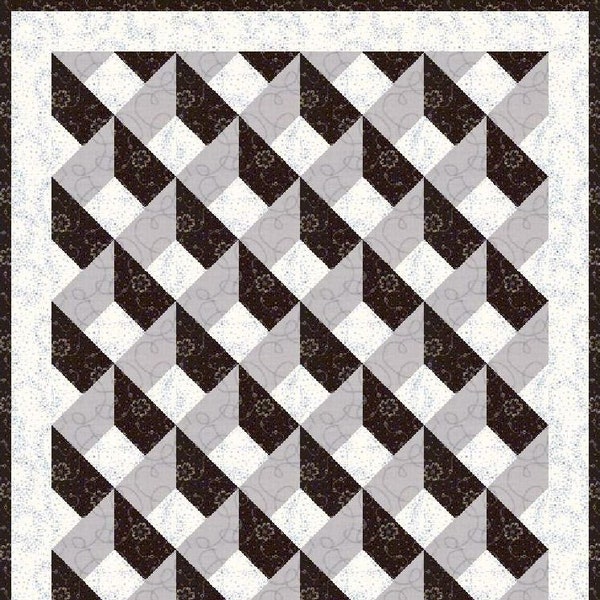 Digital PDF Quilt Block Pattern|Black and Grey Grids Quilt Block Pattern|Optical Illusion Quilt|Modern Patchwork|Instant Download