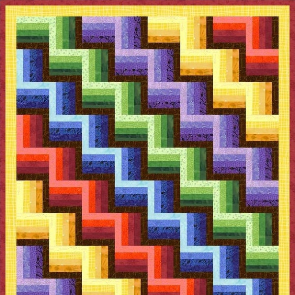 Digital PDF Quilt Block Pattern|Rainbow Rail Fence Quilt Block Pattern (2)|Modern Patchwork|Instant Download