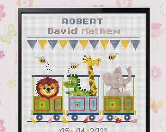 Cross stitch baby birth sampler, birth announcement,boy girl nursery decor,chartmodern, Alphabet cross stitch pattern PDF, Instant Download