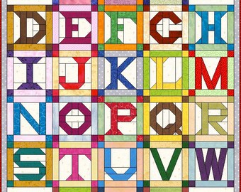アルファベットキルトブロックパターンPDF、文字A～Z、3サイズ：6、7