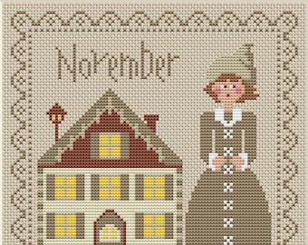 Eigenzinnige kalender meisjes, november kruissteekpatroon, maandmonster november november, huisvoorbeeld, pdf, primitieve kruissteek, digitale download