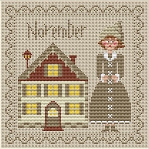 Calendar Girls, November Cross Stitch Pattern, November Monthly Sampler, House Sampler,PDF,Primitive cross stitch pattern,Digital download