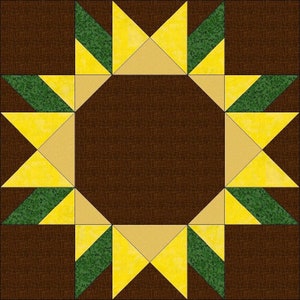 Digital PDF Quilt Block Pattern|Sunflower Quilt Pattern|Modern Patchwork|Instant Download