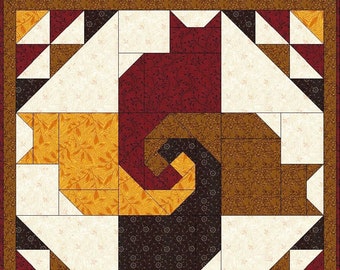 Modèle de courtepointe PDF numérique|Patchwork moderne|Chats|Motif de courtepointe