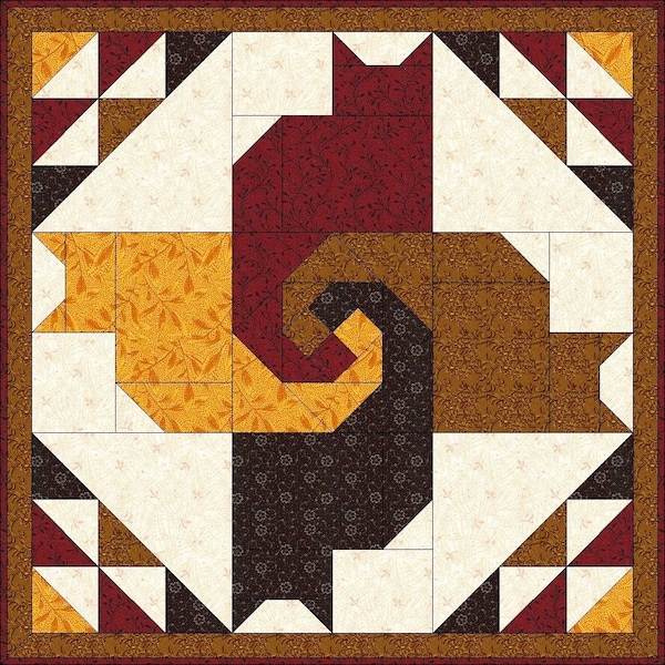 Cats Quilt Block Pattern,  Modern Patchwork, 4 sizes, Digital PDF