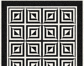 Digital PDF Quilt Block Pattern|Optical Illusion Block Pattern (3)|White and Black Log Cabin|Modern Patchwork|Instant Download