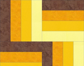 Digital PDF Quilt Block Pattern|Rail Fence Quilt Block (Four Colors)|Modern Patchwork|Instant Download