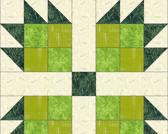 Digital PDF Quilt Block Pattern|Bear's Paw Quilt Block Pattern (Green)|Modern   Patchwork|Instant Download