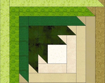 Digital PDF|Green Maple Log Cabin Quilt Block Pattern|Modern Patchwork|Instant Download