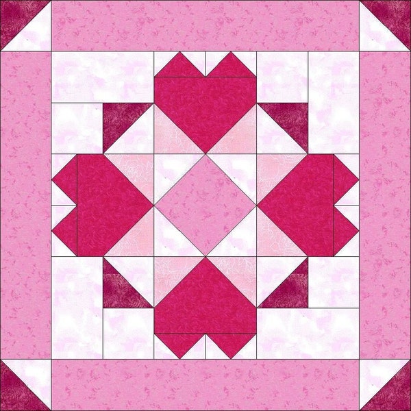 Digital PDF Quilt Block Pattern|Hearts of Spring Quilt Block Pattern|Modern Patchwork|Instant Download
