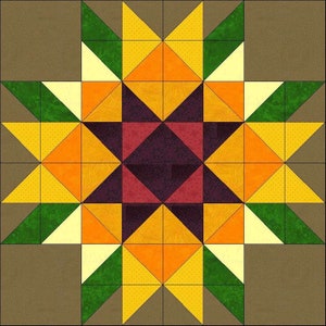 Digital PDF Quilt Block Pattern|Sunflower Star (3) Quilt Block|Modern Patchwork|Instant Download