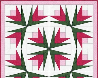 Digital PDF|Flowers Log Cabin Quilt Block Pattern|Classic Quilt|Modern Patchwork|Flowers Log Cabin  Quilt|Instant Download