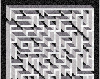 Digital PDF Quilt Pattern|3D Maze Labyrinth Quilt Pattern|Modern Patchwork|Instant Download