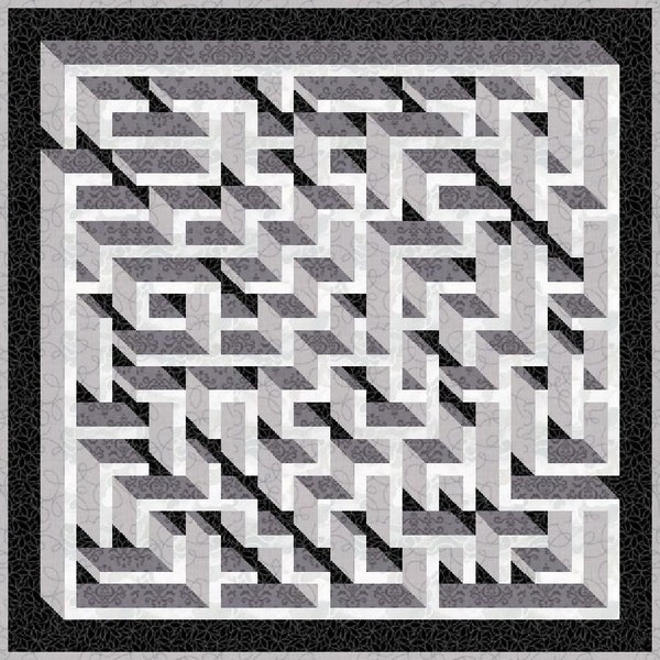 Digital PDF Quilt Pattern|3D Maze Labyrinth Quilt Pattern|Modern Patchwork|Instant Download