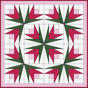 Digital PDF|Flowers Log Cabin Quilt Block Pattern|Classic Quilt|Modern Patchwork|Flowers Log Cabin  Quilt|Instant Download