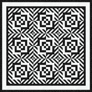 Digital PDF Quilt Block Pattern|Optical Illusion Block Pattern (5)|White and Black Log Cabin|Modern Patchwork|Instant Download