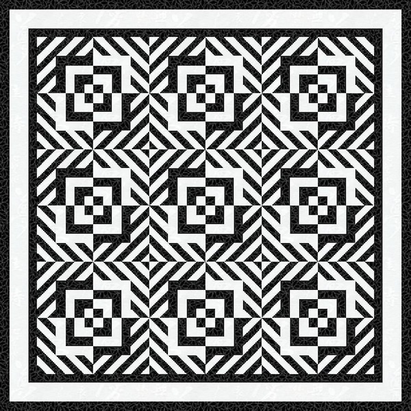 Digital PDF Quilt Block Pattern|Optical Illusion Block Pattern (5)|White and Black Log Cabin|Modern Patchwork|Instant Download