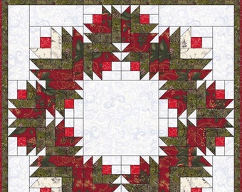 Digital PDF|Christmas Rose Wreath Quilt Block Pattern|Modern Patchwork|376