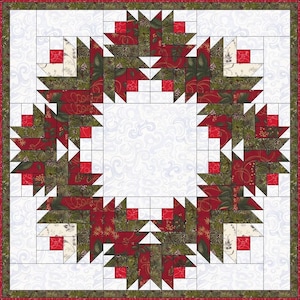 Digital PDF|Christmas Rose Wreath Quilt Block Pattern|Modern Patchwork|376