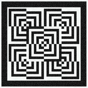 Può includere: Motivo geometrico bianco e nero con quadrati concentrici e un motivo a scacchiera.