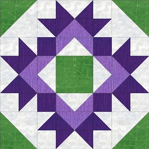 Cyfrowy wzór bloku kołdry PDF|Wzór bloku kołdry Thistle Bloom|Nowoczesny patchwork|Natychmiastowe pobranie