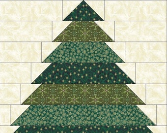 Digitales PDF|Weihnachtsbaum (2) Quilt-Block-Muster|Modernes Patchwork|Sofort Download