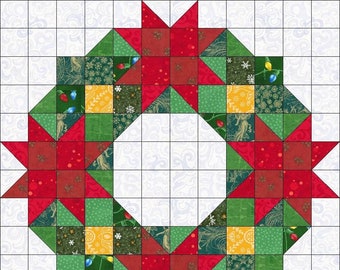 Digital PDF Quilt Block Pattern|Christmas Wreath Quilt Block Pattern (3)|Modern Patchwork|Instant Download