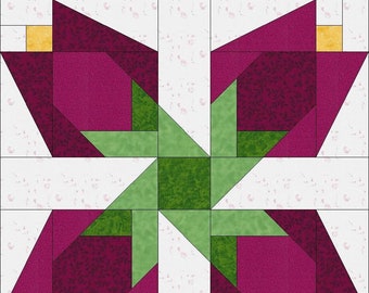 Digital PDF Quilt Block Pattern|Tulips Quilt Block Pattern|Modern   Patchwork|Instant Download