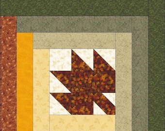 Digital PDF|Maple Leaf Log Cabin Quilt Block Pattern|Modern Patchwork|377