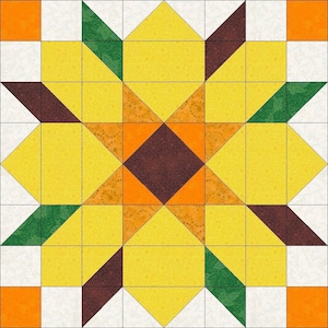 Digital PDF|Sunflower (2) Quilt Block Pattern|Sunflower Quilt|Modern Patchwork|Instant Download