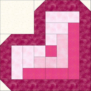 PDF digitale/Cuore 1/Modello blocco trapunta Log Cabin/Patchwork moderno/Download immediato