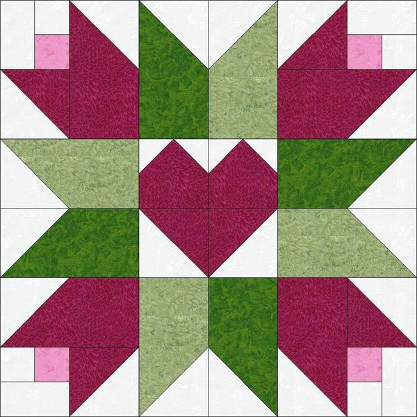 Digital PDF Quilt Block Pattern|Tulip with Heart Quilt Block Pattern|Modern Patchwork|Instant Download