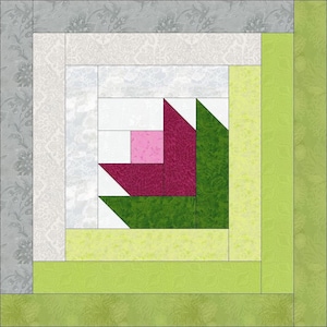 Digital PDF Quilt Block Pattern|Tulip Log Cabin Quilt Block Pattern|Modern Patchwork|Instant Download