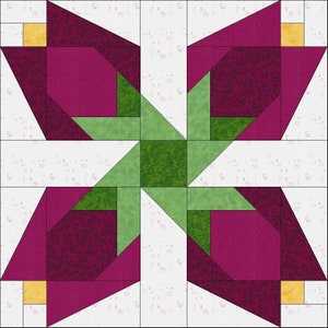 Modello di blocco trapunta PDF digitale/Modello di blocco trapunta Tulipani/Patchwork moderno/Download immediato