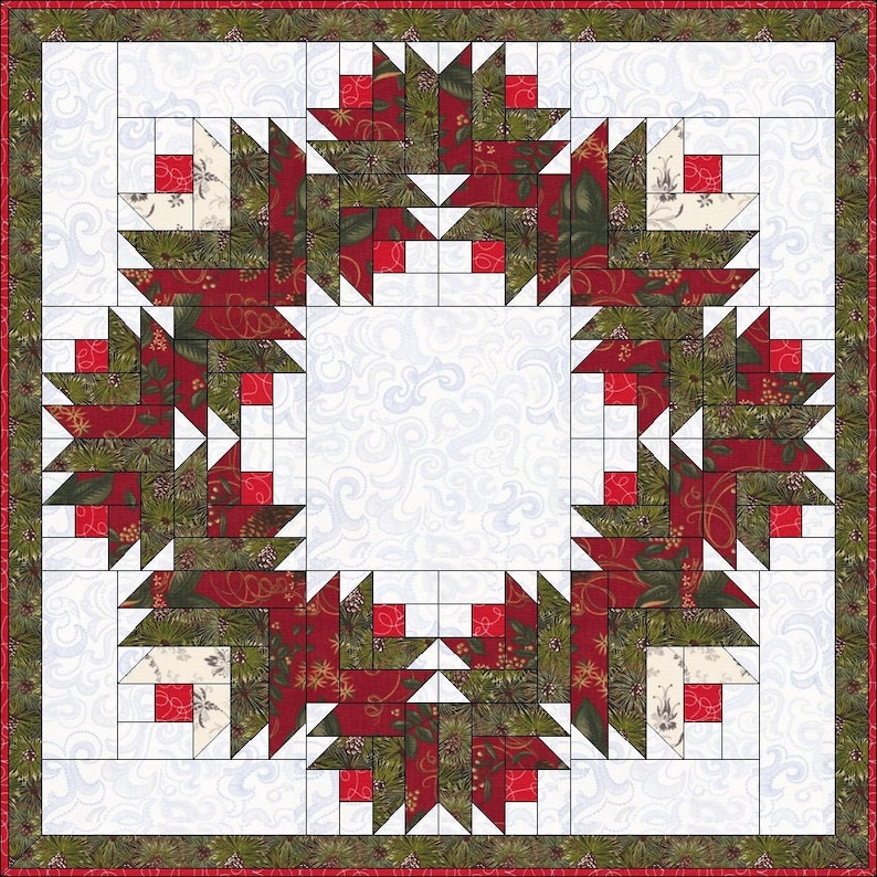 Digital Pdfchristmas Rose Wreath Quilt Block Patternmodern Etsy UK