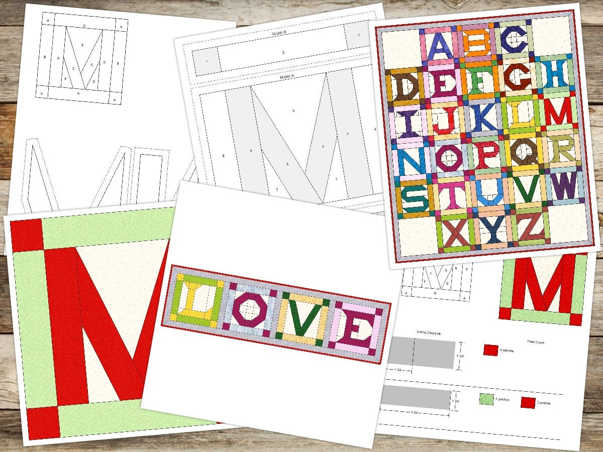 Digital PDF Quilt Block Pattern|alphabet Quilt Block Pattern|modern ...