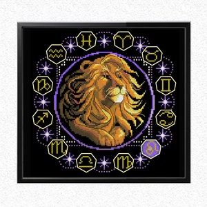 Leo Cross Stitch|Leo Zodiac Cross Stitch Pattern, Pattern|Modern Cross Stitch Pattern| Zodiac Pattern|easy|Instant Download (PDF)