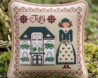 Quirky Calendar Girls July House Cross Stitch Pattern, Calendar Girls (Digital download)
