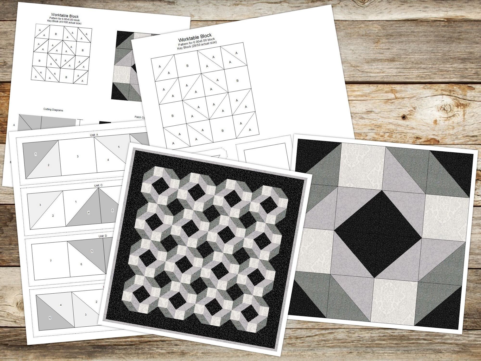 Digital PDF Quilt Block Pattern|3d Illusion Quilt Block Pattern (5 ...