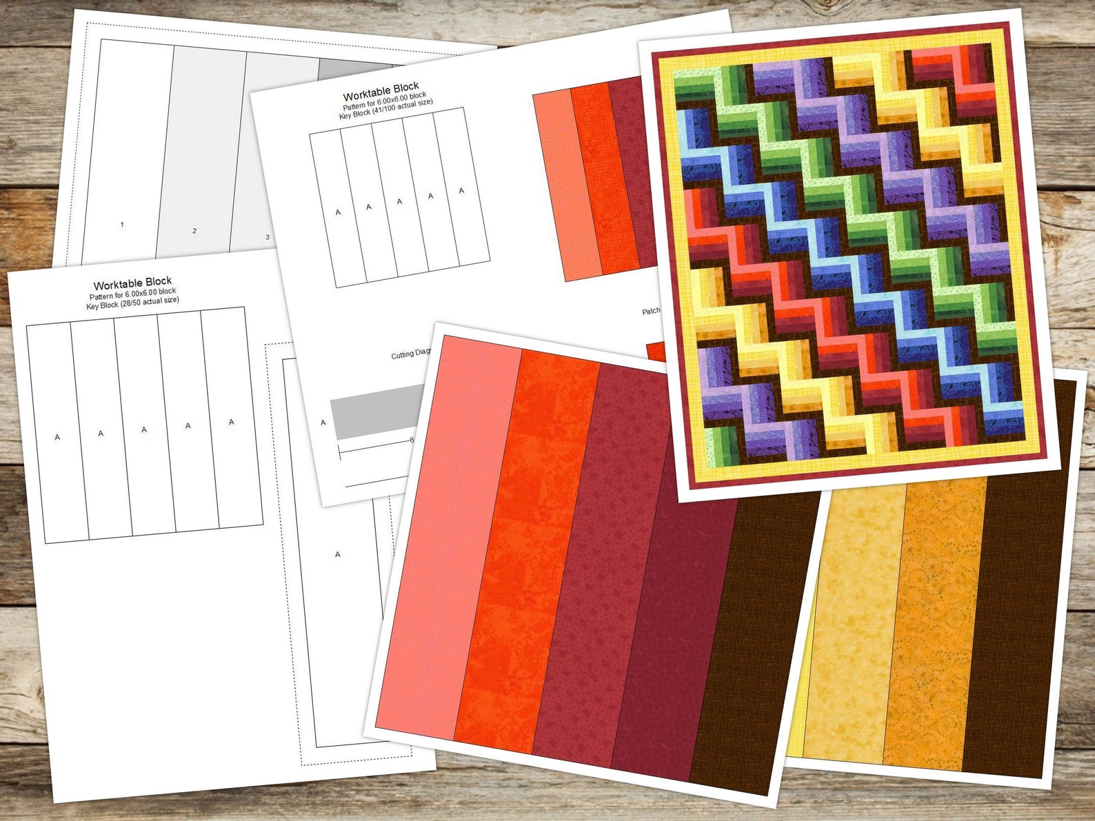 Digital PDF Quilt Block Pattern|rainbow Rail Fence Quilt Block Pattern ...