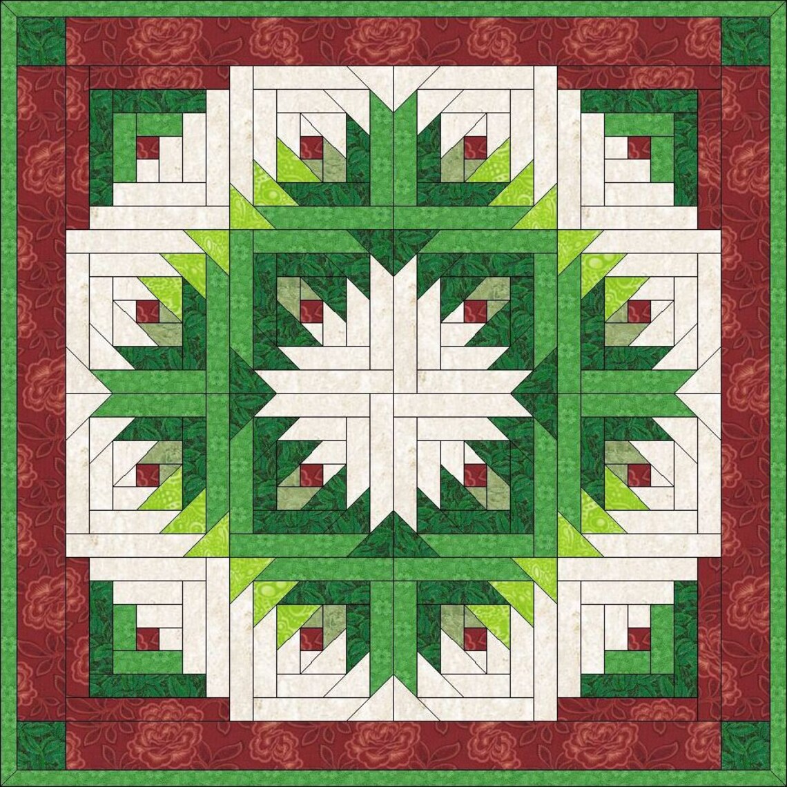 Digital Pdflog Cabin Christmas Wreath Quilt Block Etsy
