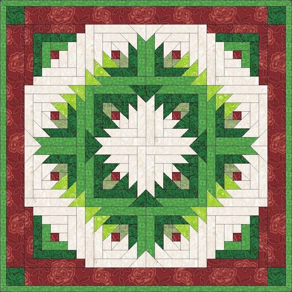 ❣️パッチワーク　クリスマス　ログキャビンキルト❣️　L&G様 デジタルPDF|ログキャビンクリスマスリースキルトブロックパターン